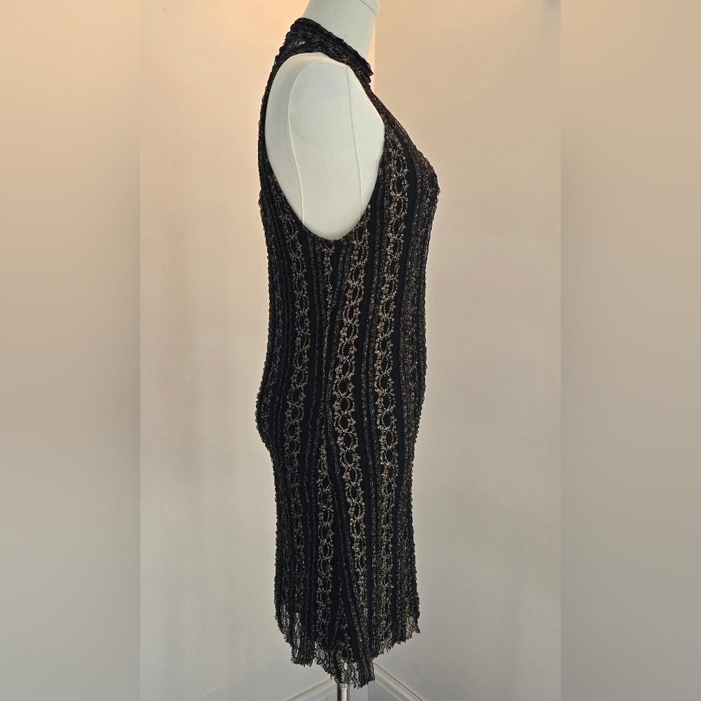 NWT Free People Black & Gold Stretch Lace Mini Dress Button Back Mock Neck Sz. S - Picture 6 of 12